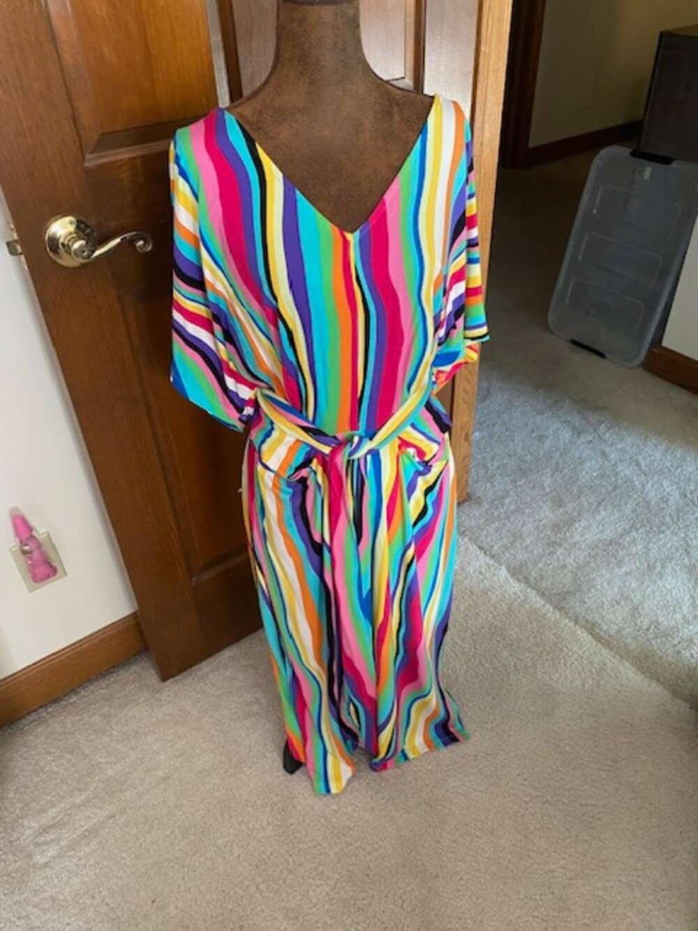 Eloquii Rainbow Wave Stripes Midi Dress, 16